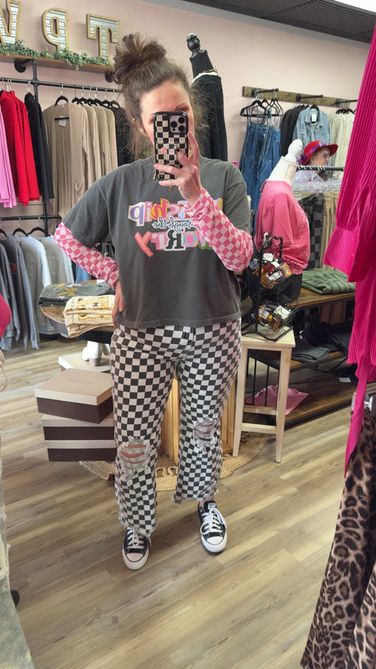 Round the Track Checkered Jeans