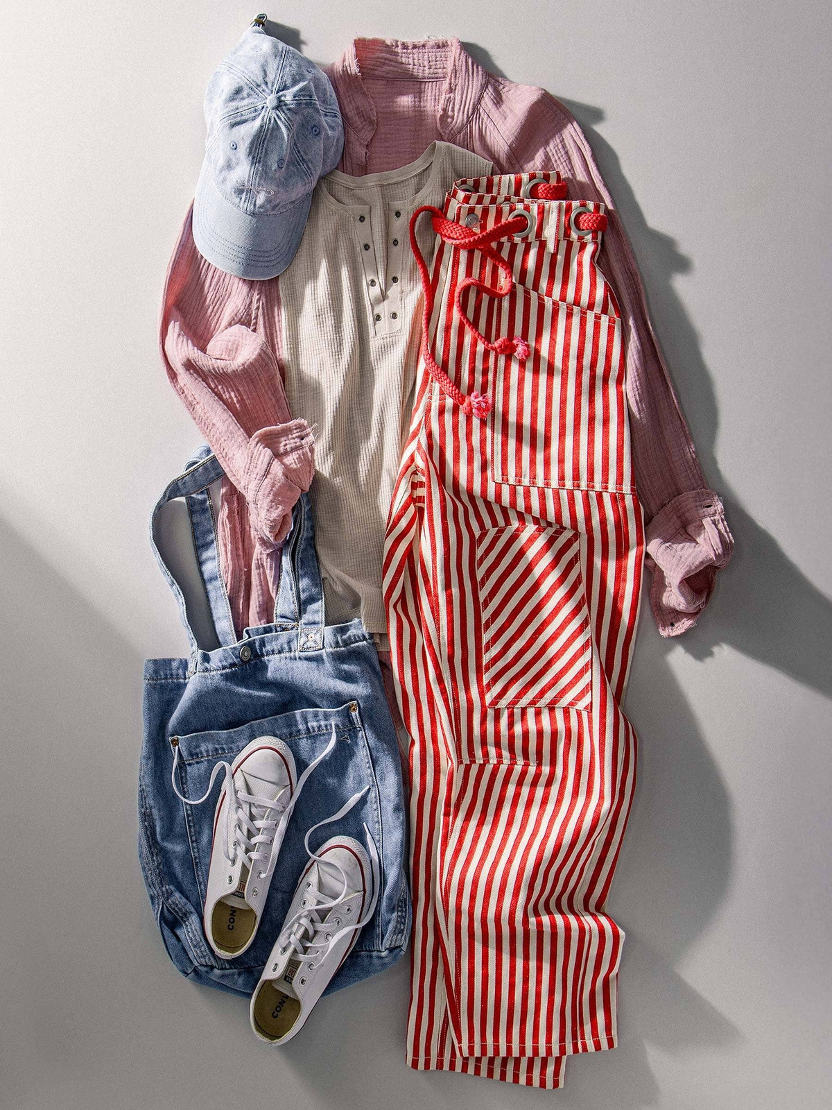 Railroad Striped Patch Pocket Spring Utility Pants - Red