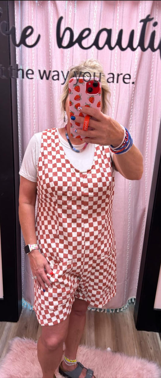 Checker Print Shorts Romper