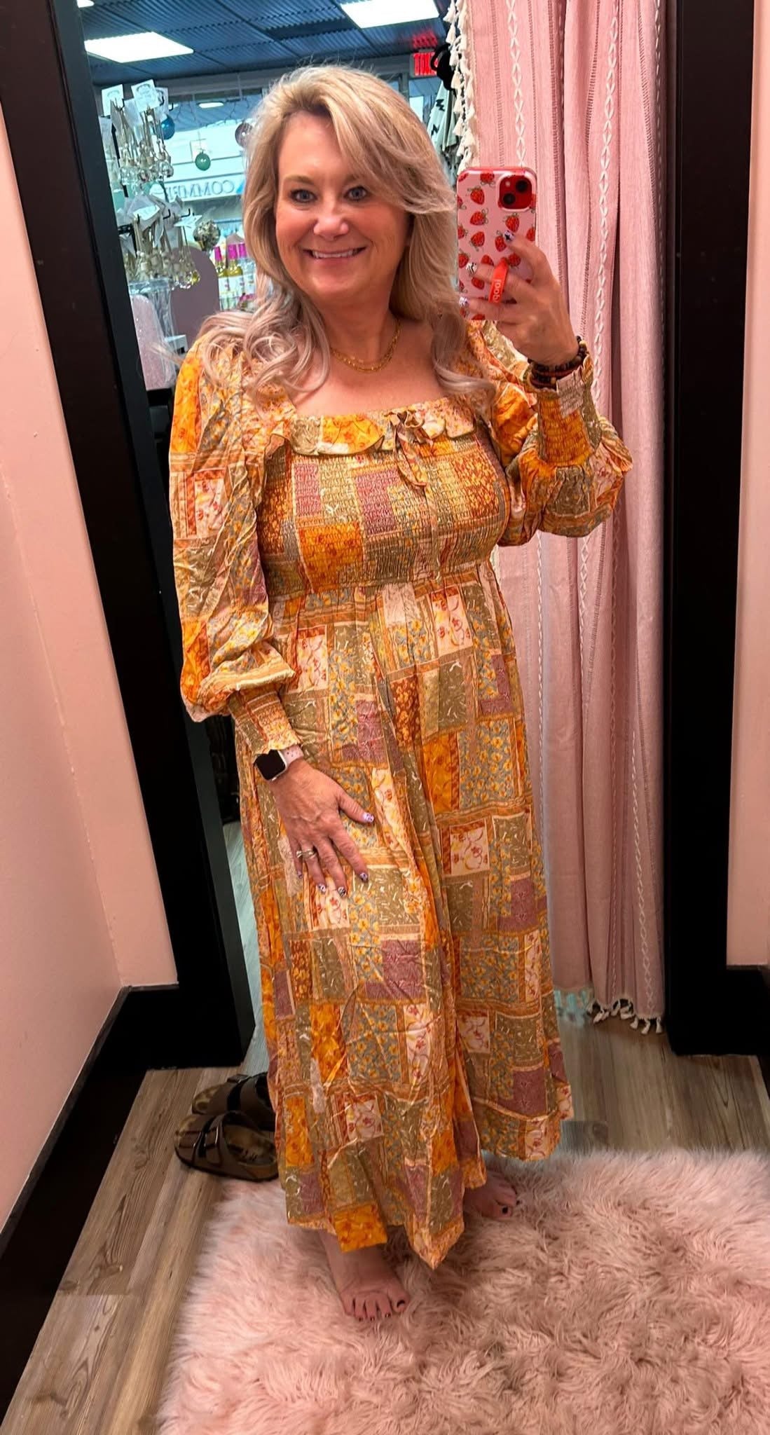 Smocked Ruffled Patchwork Maxi Dress