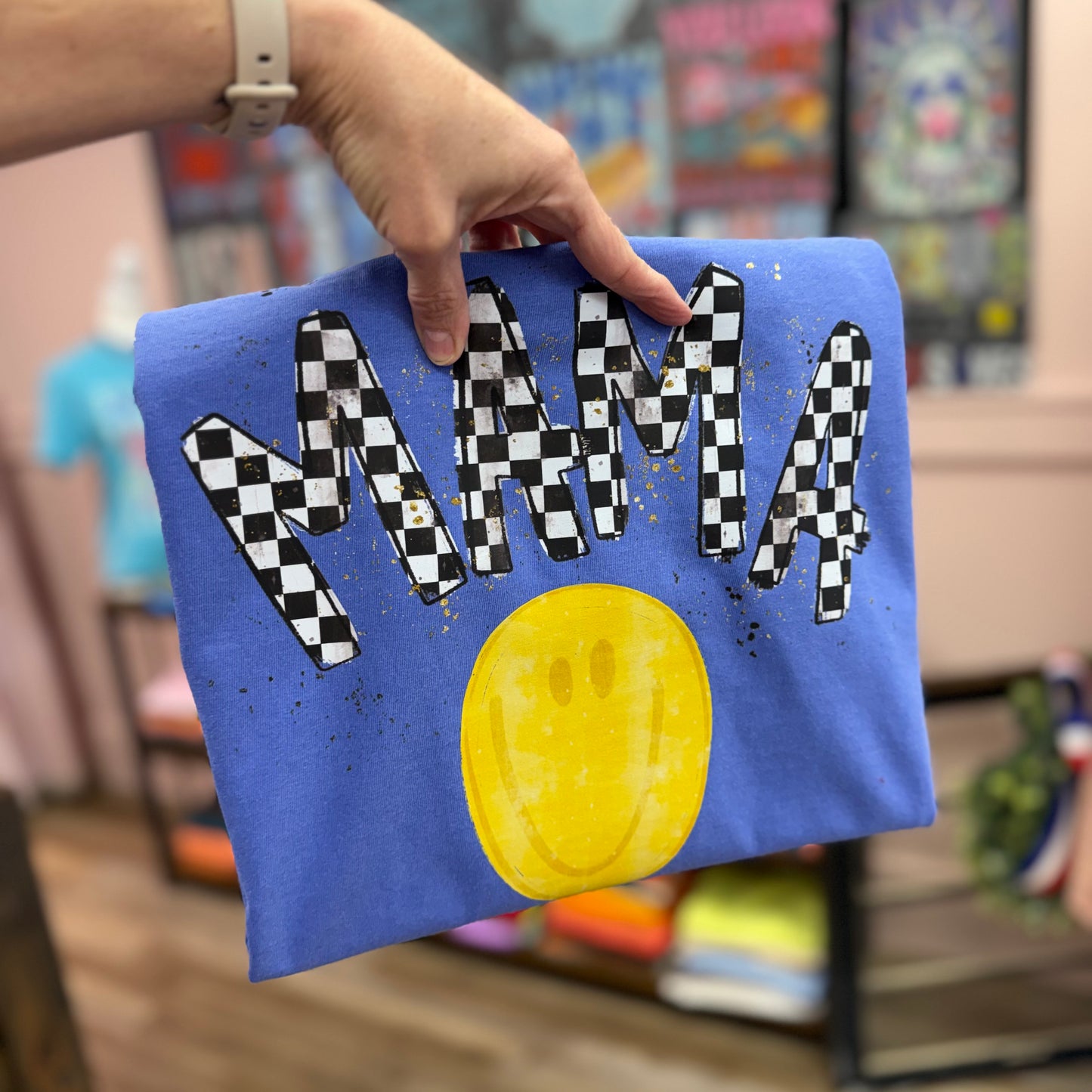 Checkered Smiley Mama Comfort Colors Tee