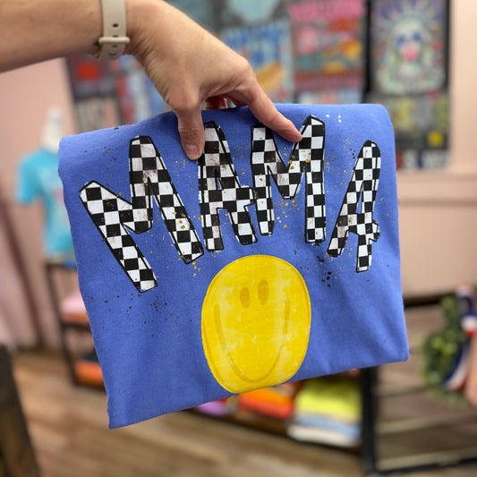 Checkered Smiley Mama Comfort Colors Tee