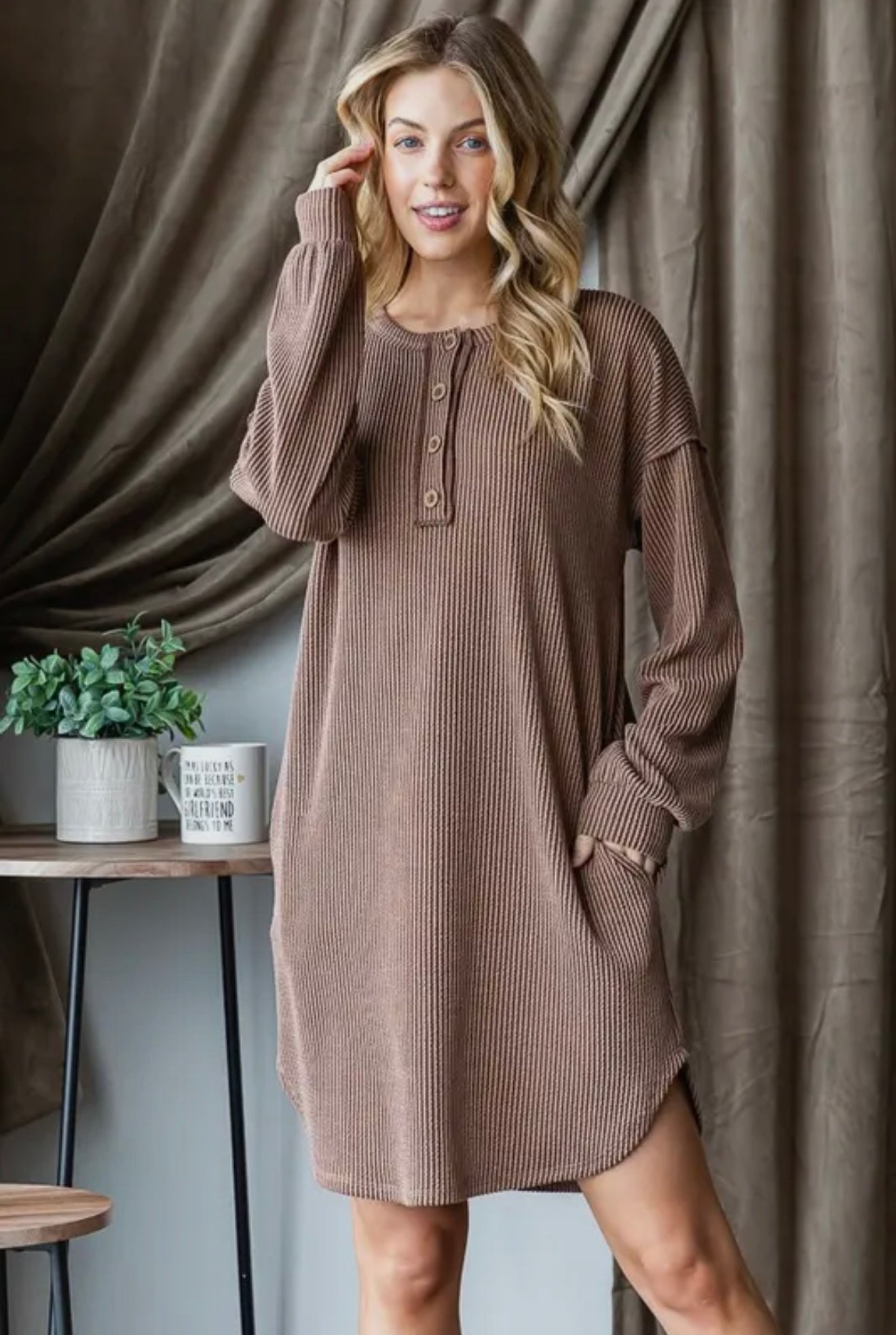 Urban Ribbed Mini Dress - Camel