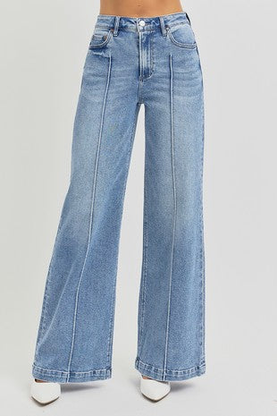 Risen High Waist Wide Leg Pintuck Jeans