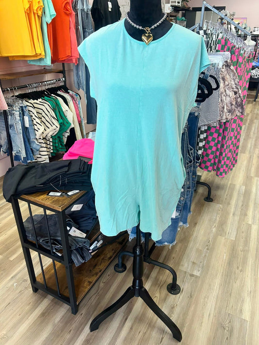 Sleeveless Relaxed Fit Breezy Romper - Turquoise