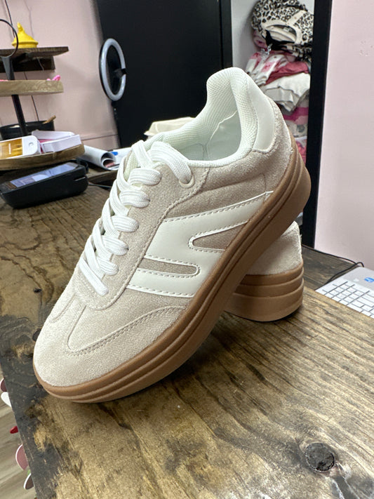 Color Block Platform Sneakers - Beige/White