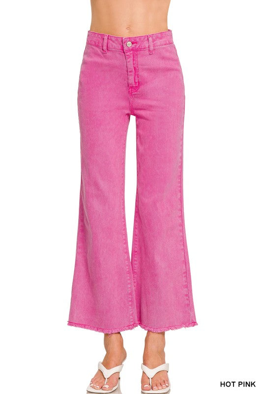 Acid Washed High Waist Frayed Hem Jeans