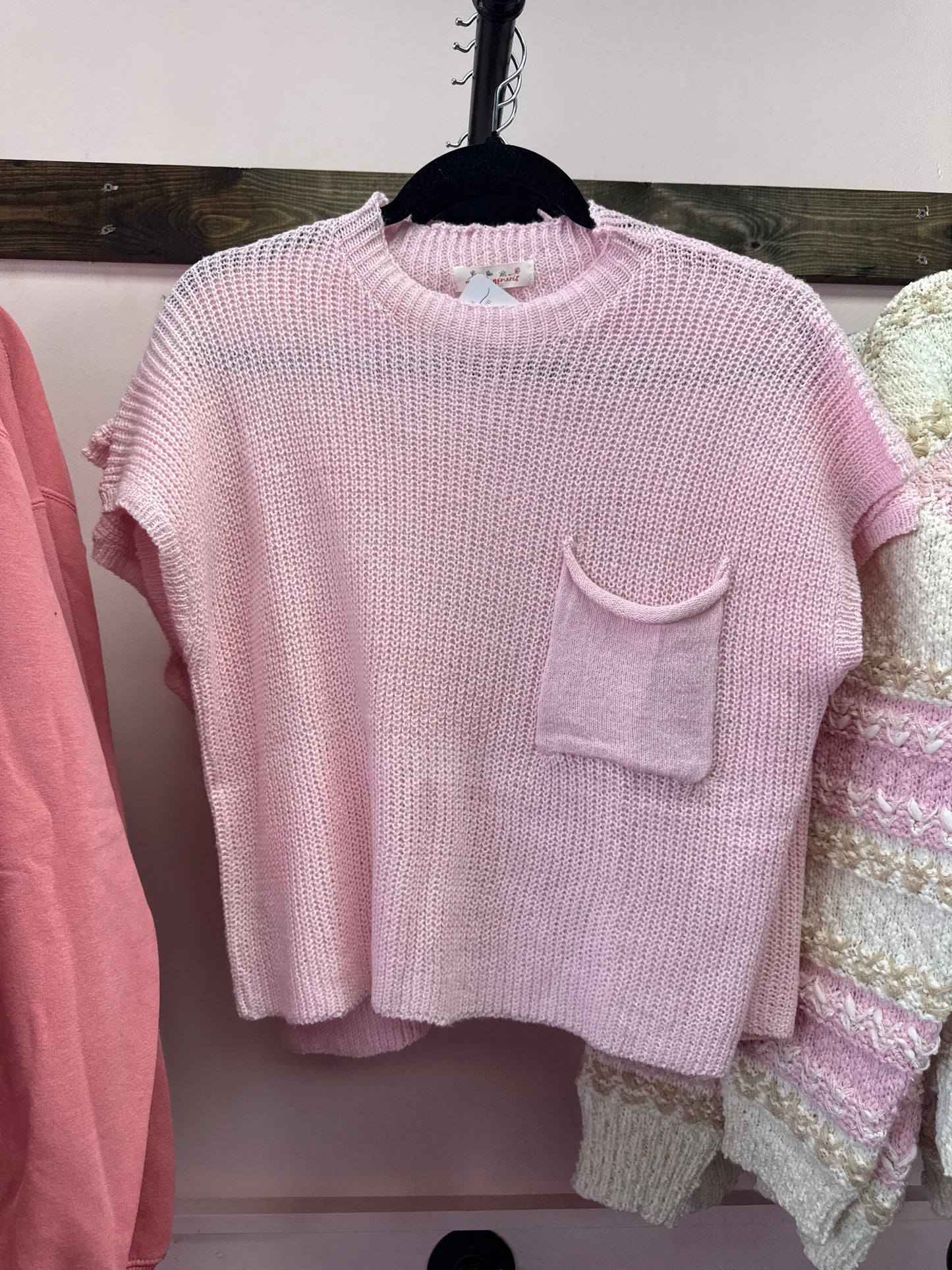 Drop Shoulder Knit Sweater - Light Pink