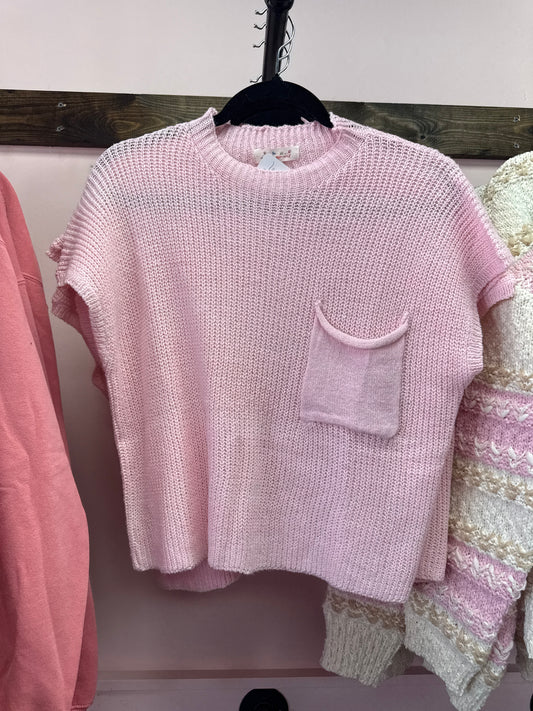 Drop Shoulder Knit Sweater - Light Pink
