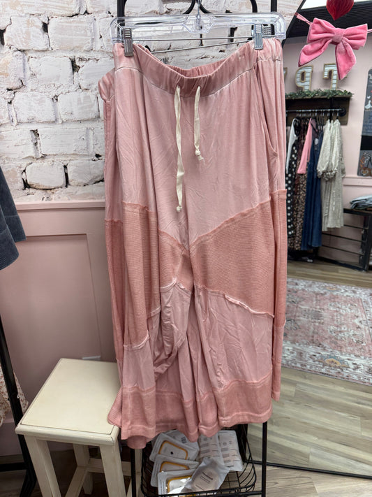Pol Boho Knit Wide Leg Palazzo Pants - Dreamy Rose