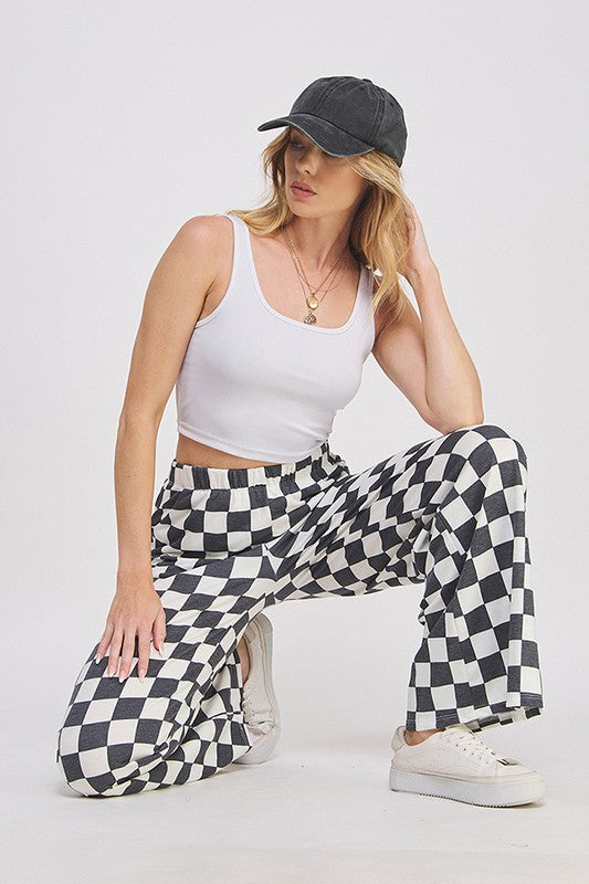 Checkered Knit Pants - Black
