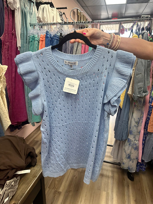 Casey Ruffle Sleeve Sweater - Blue