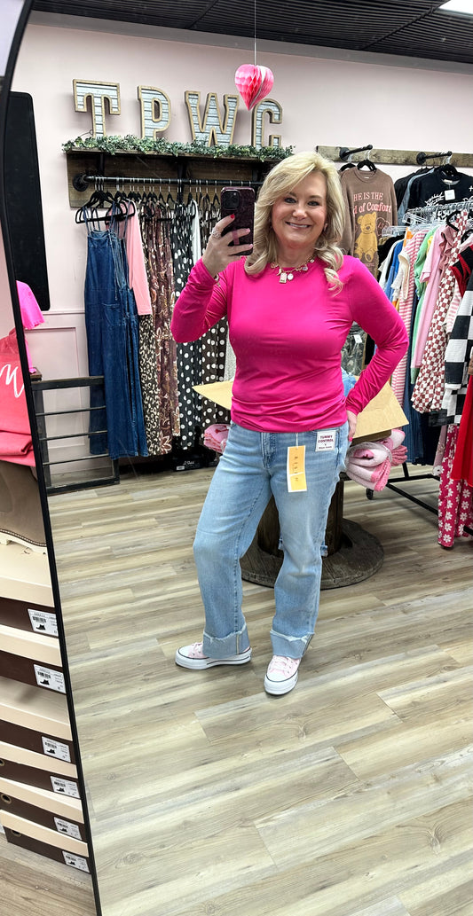 Tummy Control High Rise Straight Cuffed Jeans