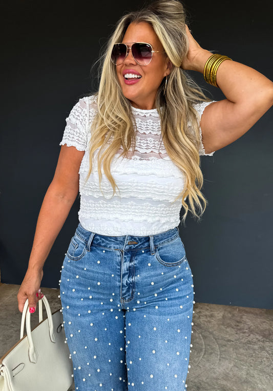 Denim & Pearls Crop Jean
