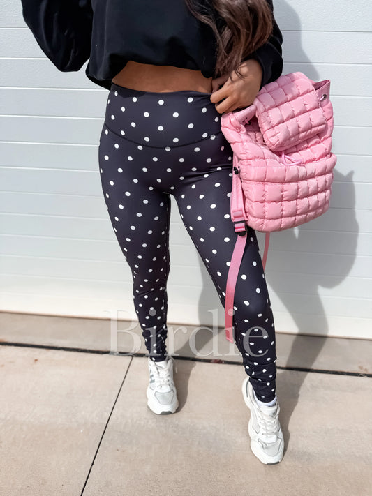 Birdie Sculpt Leggings - Black with White Polka Dots