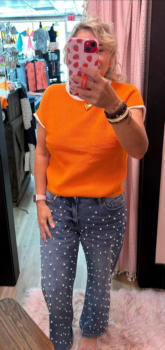 Rolled Sleeve Knit Game Day Top