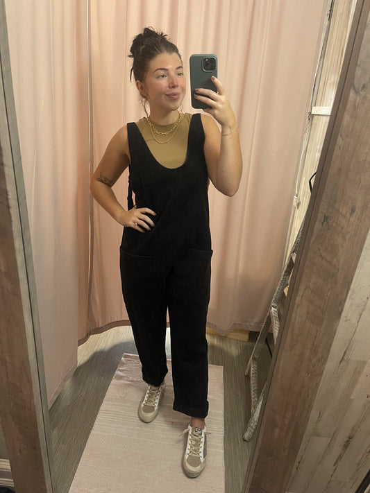 Black Denim Overall Jumpsuit