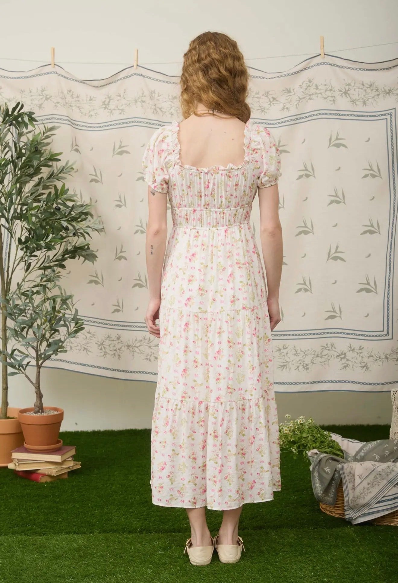 Floral Print Tie Detail Midi Dress