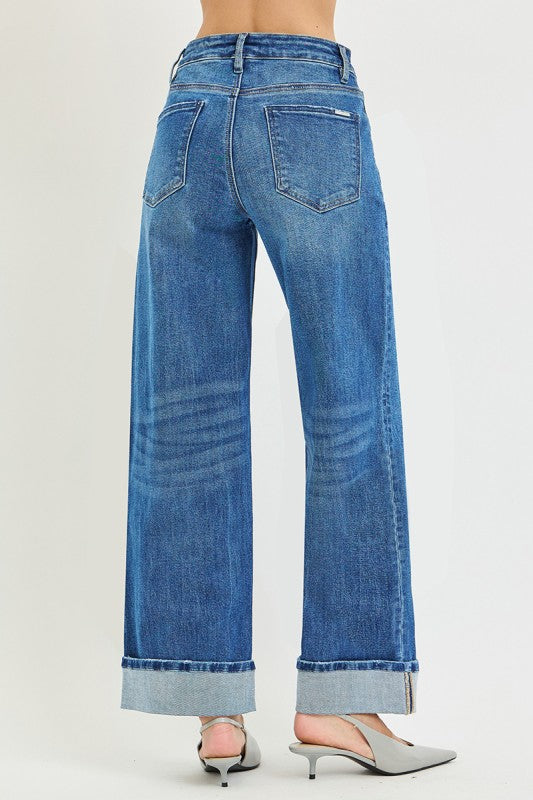 Risen Slouchy  Wide Leg Jeans w/Cuff