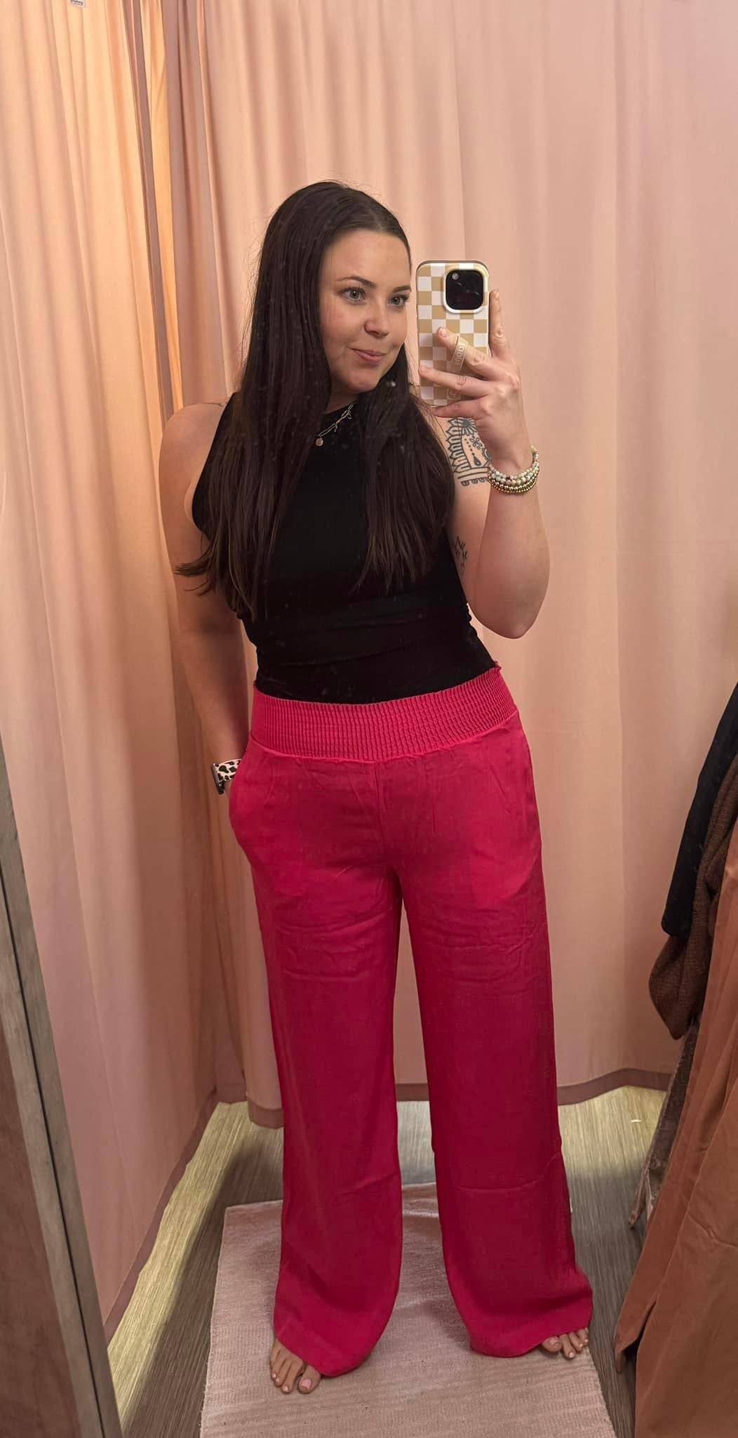 Casual Pants with Elastic Waistband - Fuschia