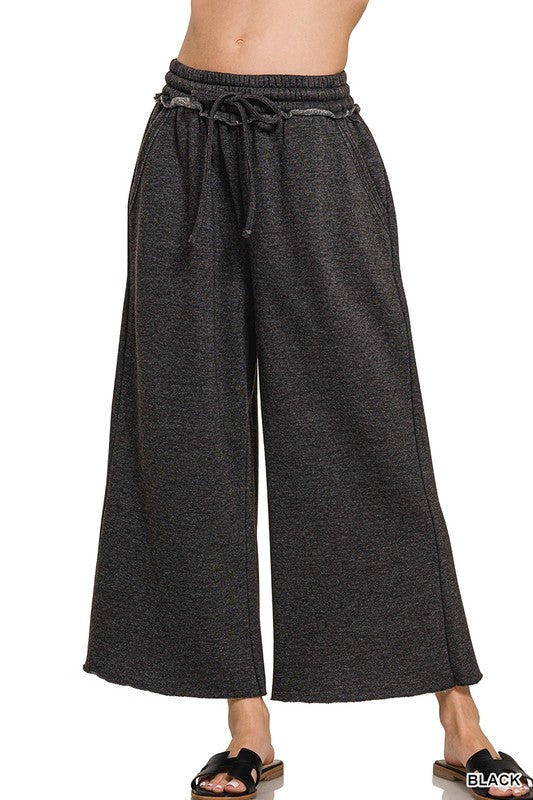 Acid Washed  Palazzo Cropped Sweatpants With Pockets