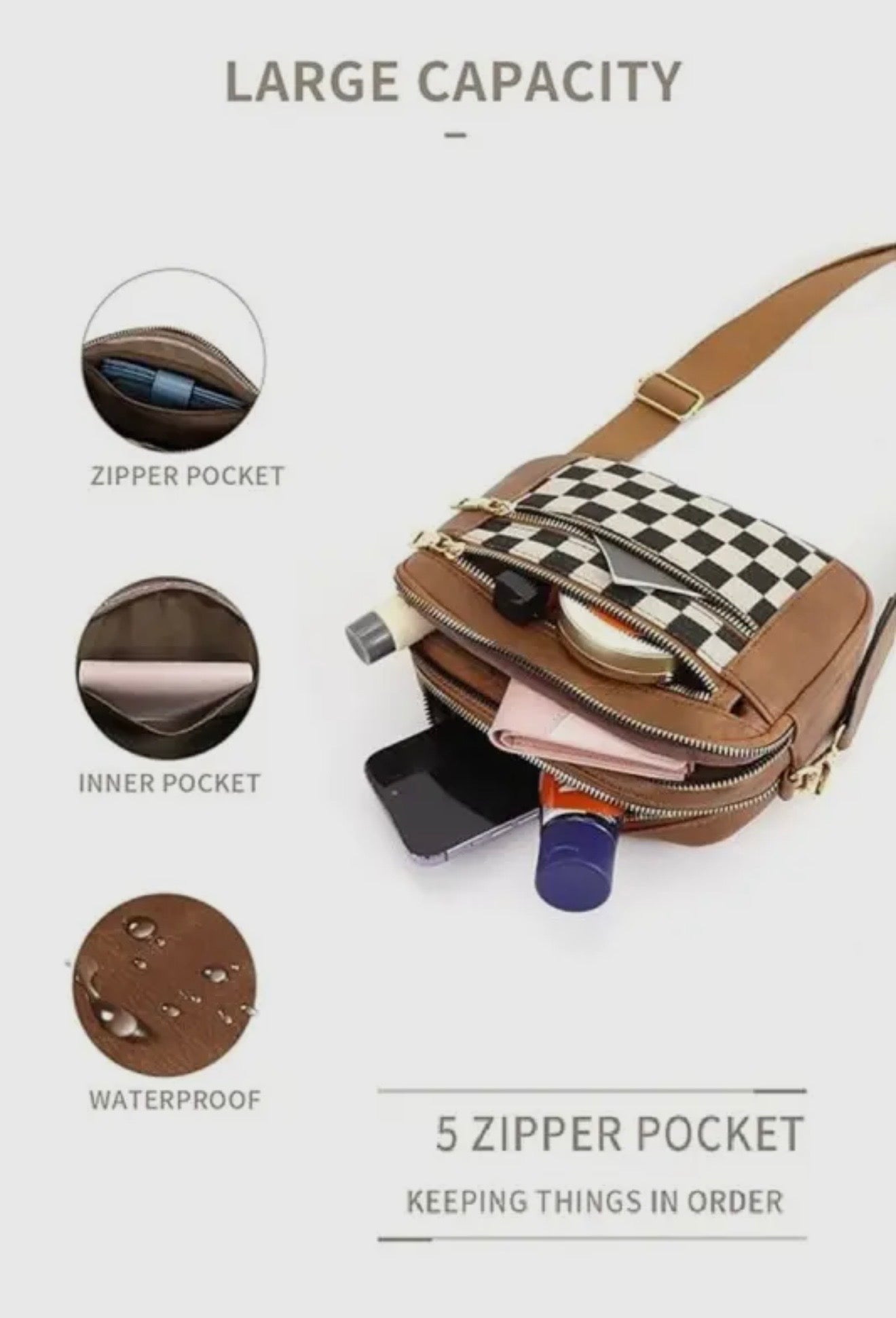 Checkered Crossbody Shoulder Bag