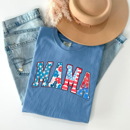 Patriotic Varsity Mama Comfort Colors Graphic Tee