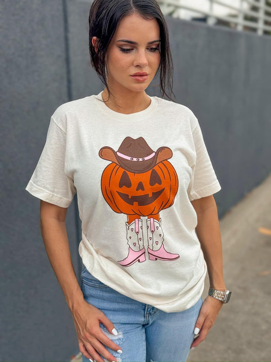 Cowgirl Pumpkin Graphic Tee- Vintage White