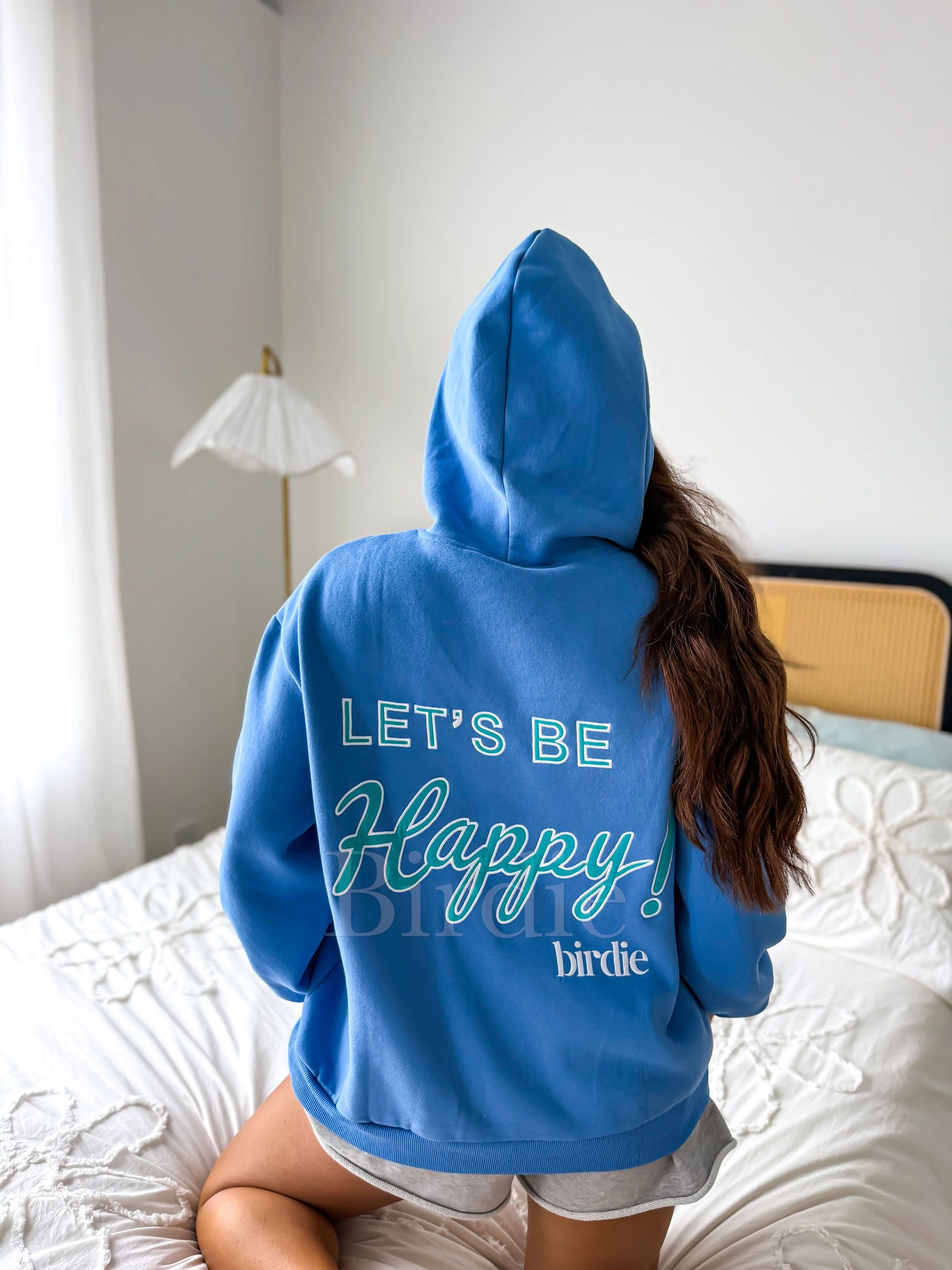 BIRDIE Let's Be Happy Hoodie in Flo Blue