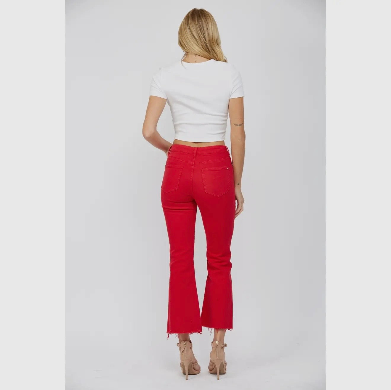 High Rise Ankle Flare - Red