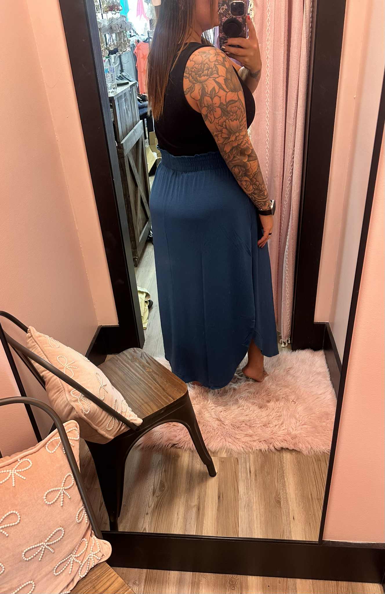 Smocked Waist Side Slit Maxi Skirt - Asst