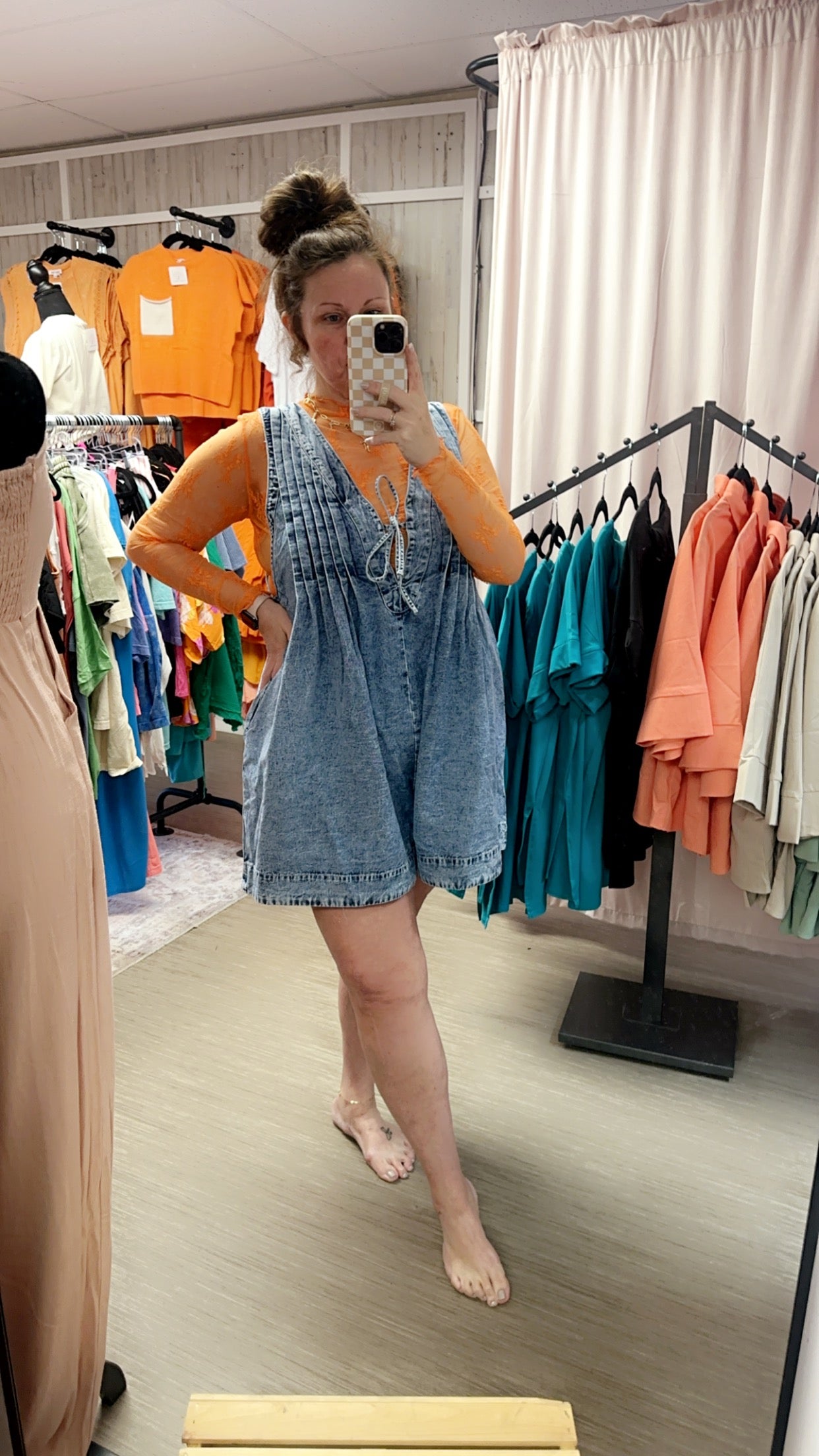 Curvy V Neck Sleeveless Denim Romper