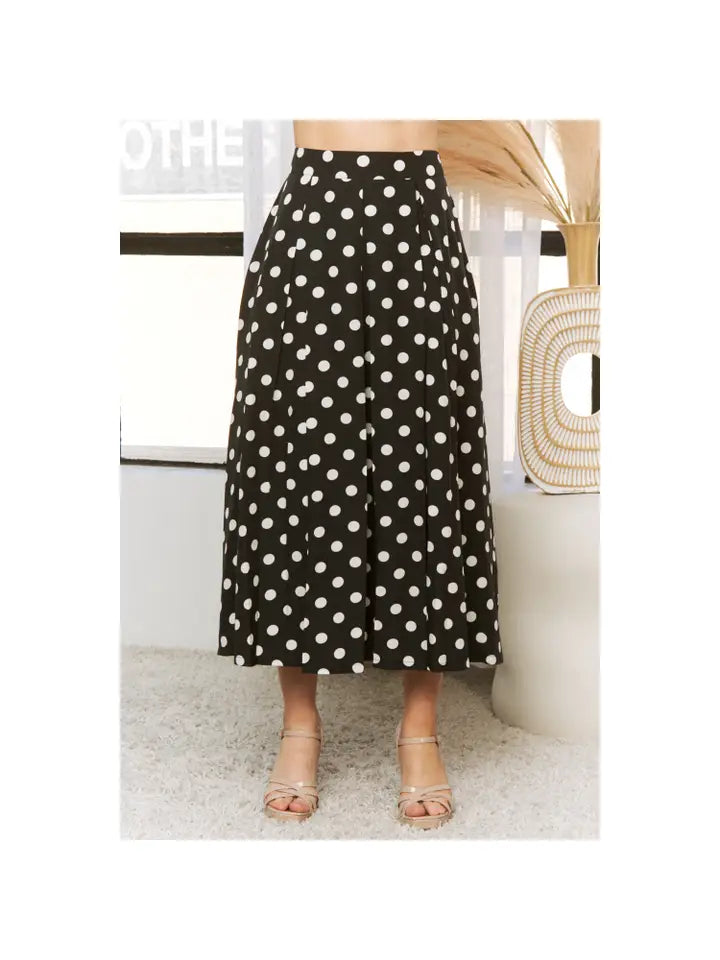 Polka Dot Pleated Midi Skirt