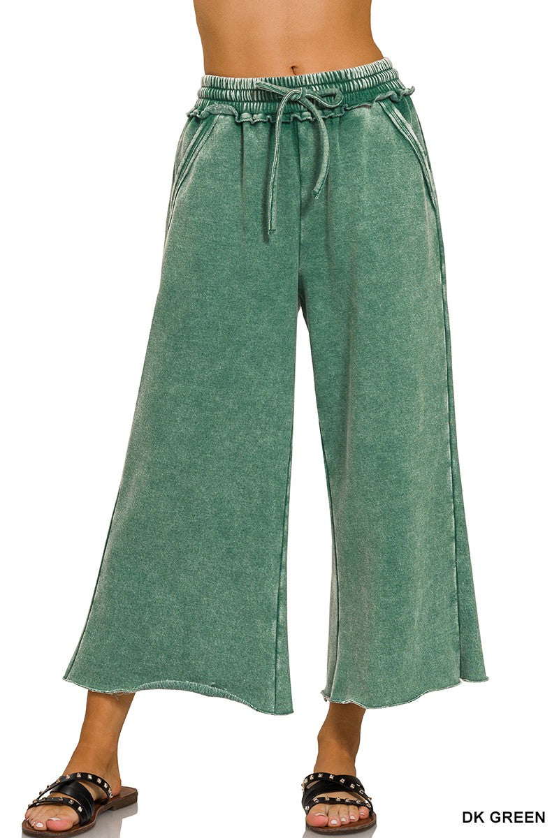 Acid Washed  Palazzo Cropped Sweatpants With Pockets