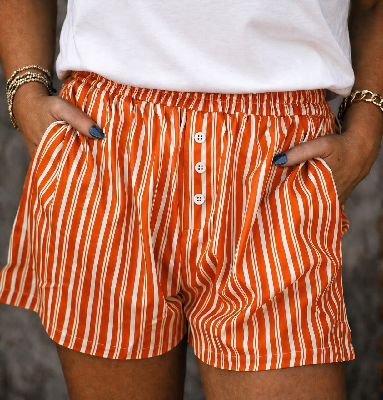 Striped Shorts - Orange