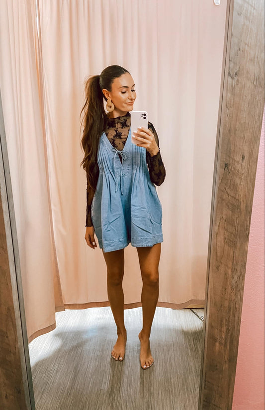 V Neck Sleeveless Denim Romper