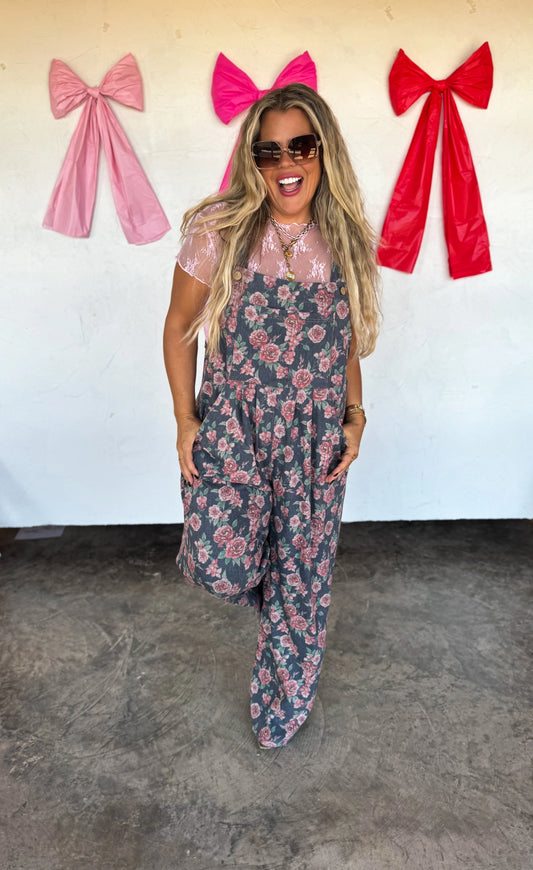 PREORDER - Cassidy Floral Denim Overalls