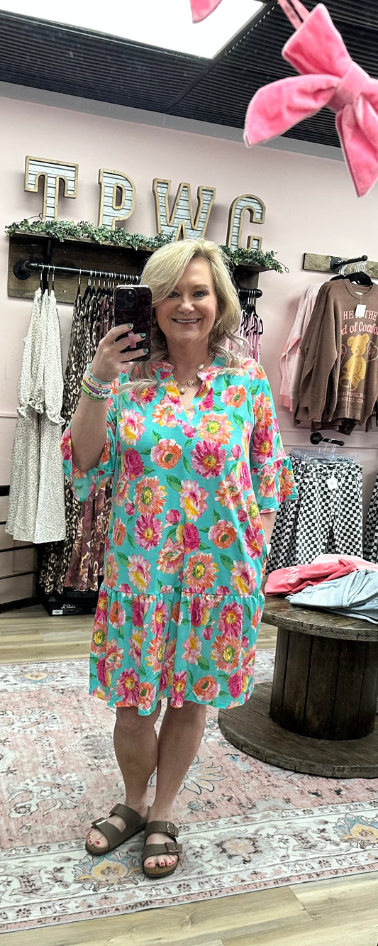 Floral Printed 3/4 Sleeve Dress