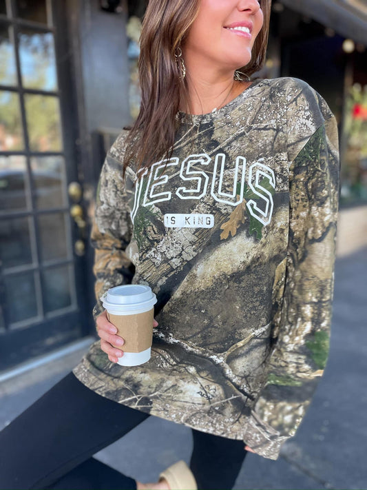 PREORDER - Jesus Is King Camo Long Sleeve Tee