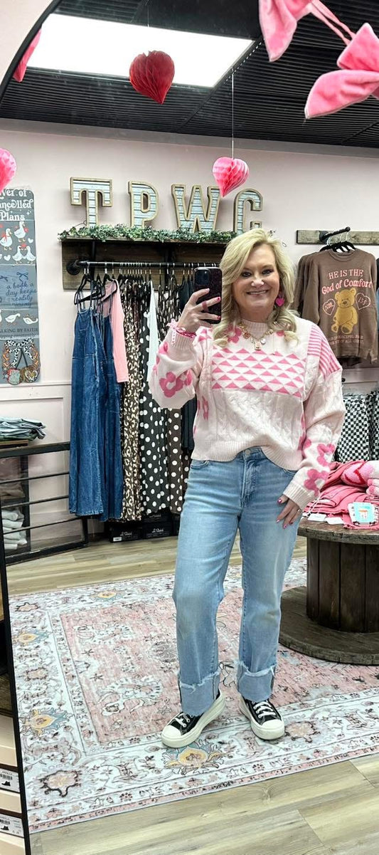 Retro Daisy Balloon Sleeve Sweater