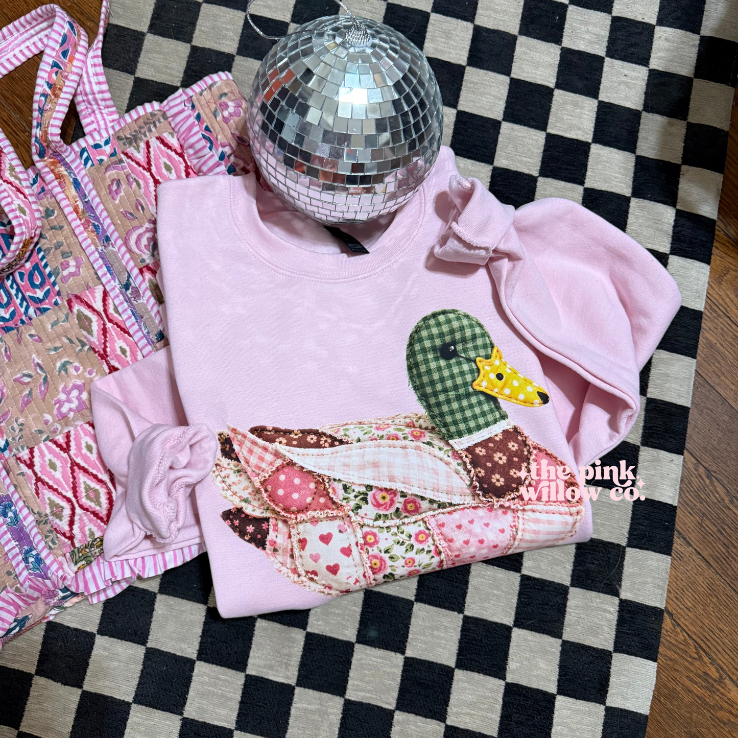 Faux Patchwork Pink Duck Sweatshirt