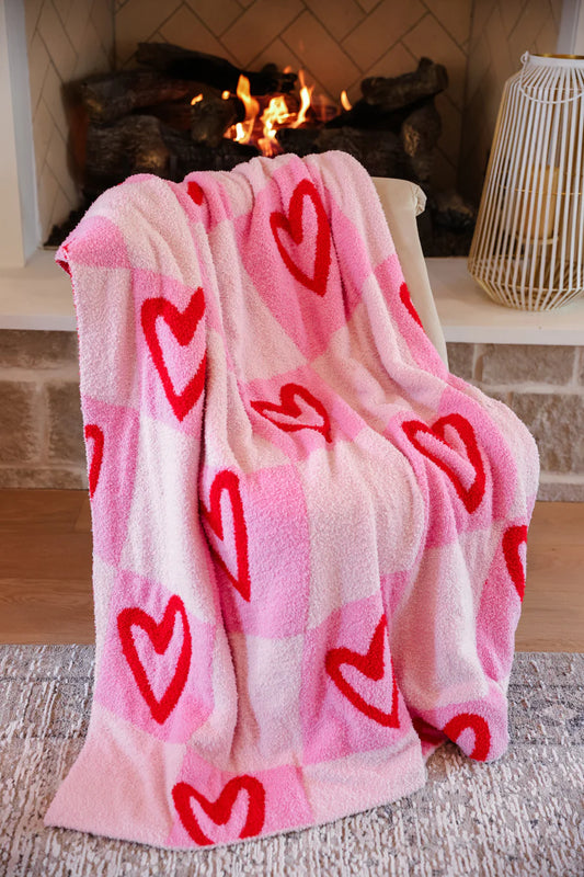 I Heart You Checkered Blanket