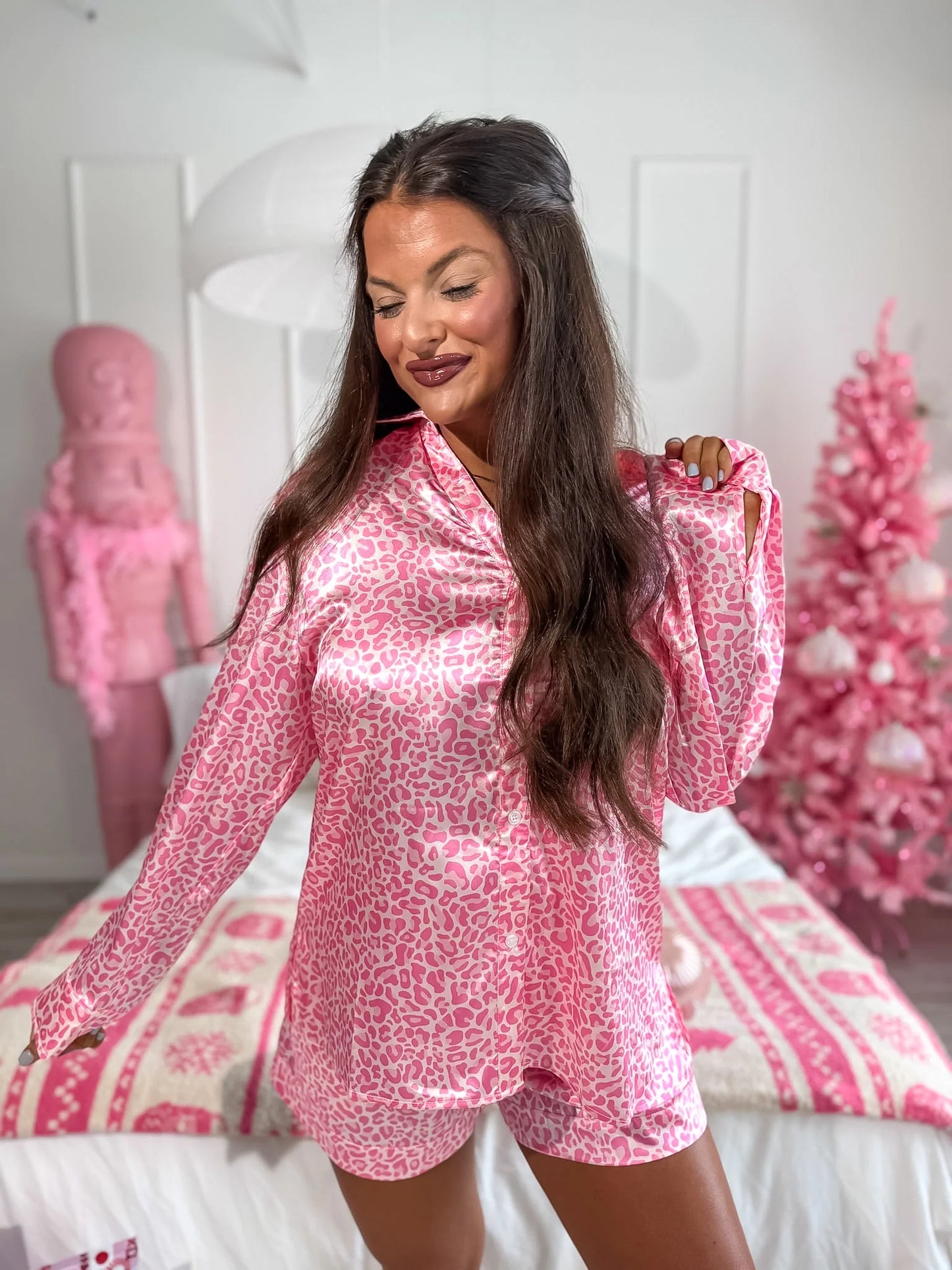 BIRDIE PREORDER - After Dark Satin Set in Pink Party Leopard