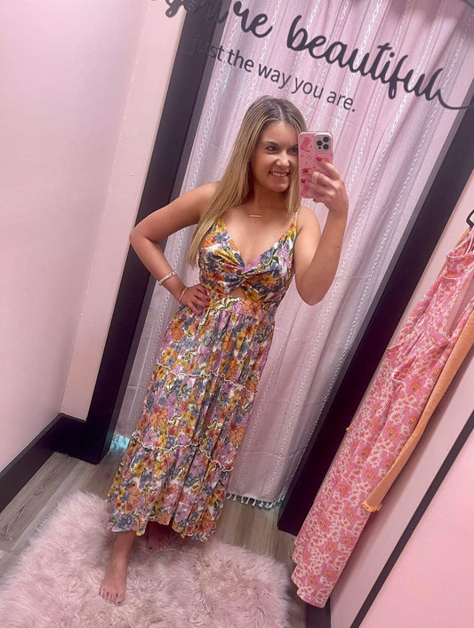 Twist Front Cut Out Tiered Maxi Dress