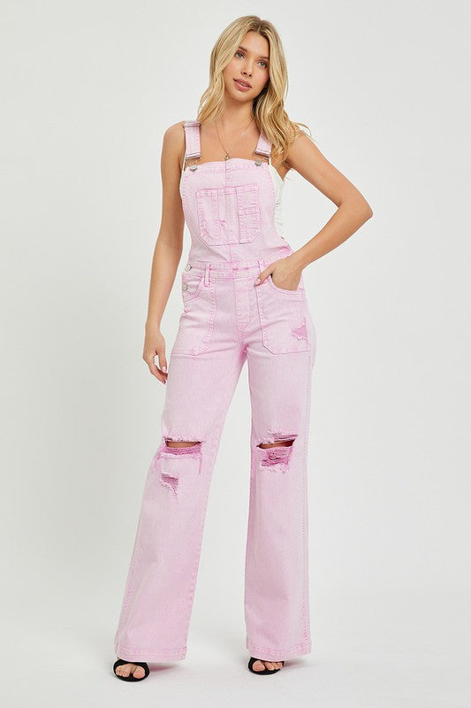 Pink Acid Wash Jean Overalls