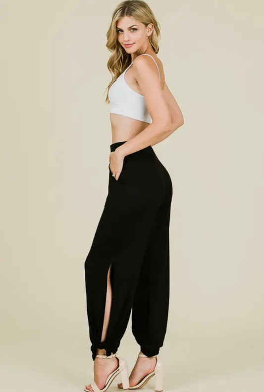 Black Split Side Ankle Tie Pants