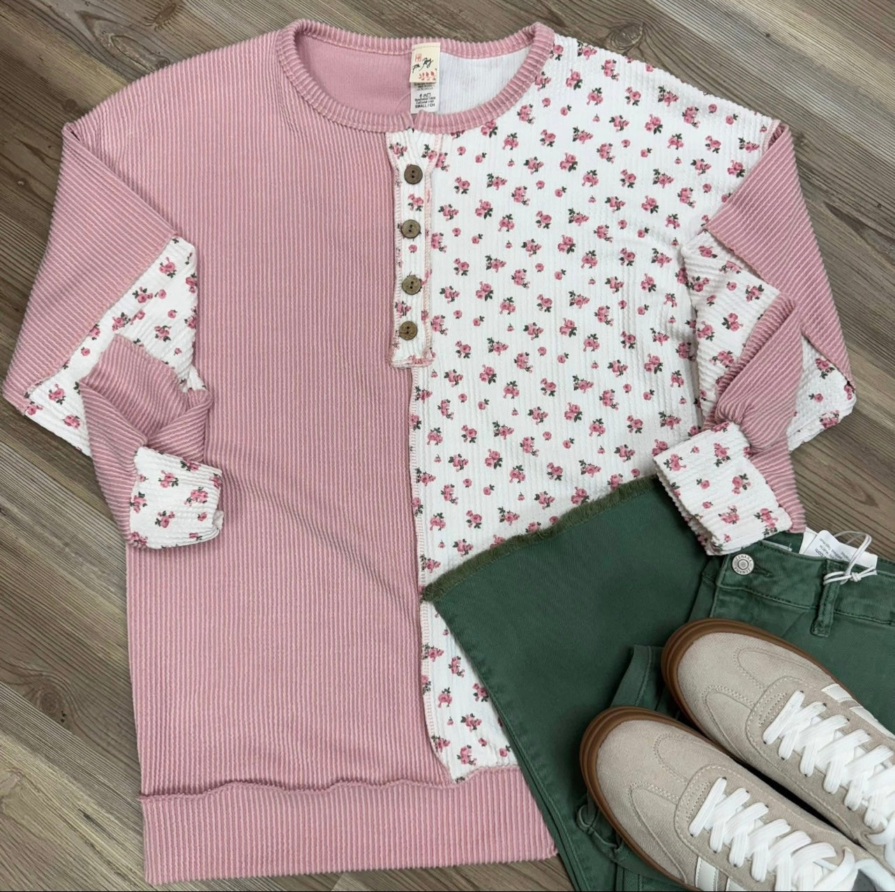 Floral Ribbed Patchwork Top