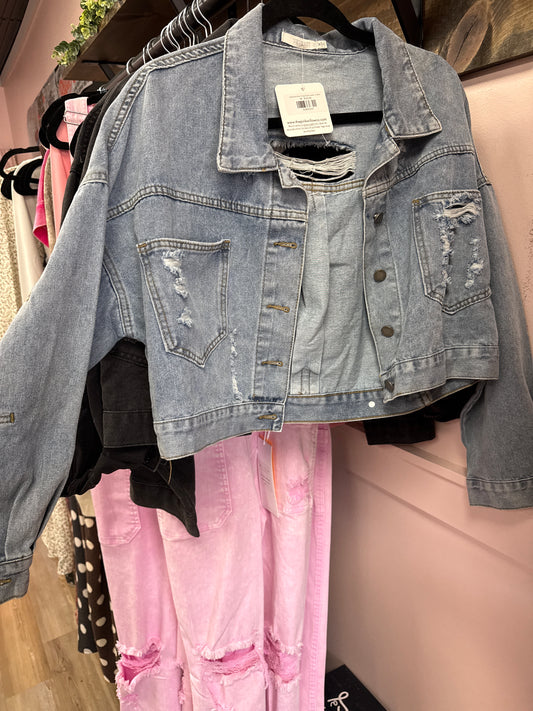 Distressed Silver Fringe Denim Jacket - Lt Wash