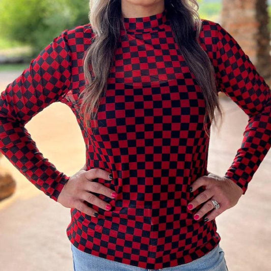 Pep Rally Mesh Top- Red/Black