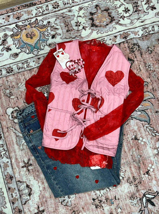 Quilted Heart Vest - Pink
